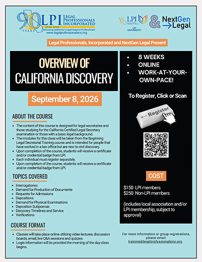 Overview of California Discovery Online Class Commencing September 8, 2026