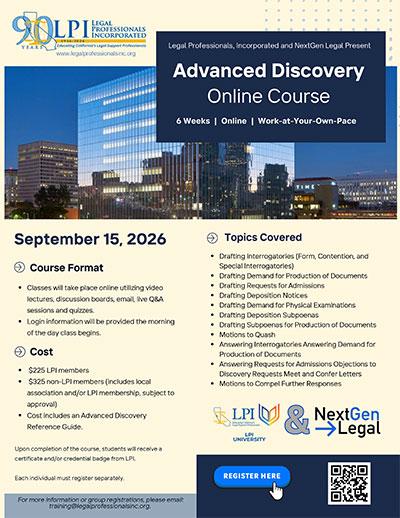 Advanced Discovery Online Class Commencing September 15, 2026