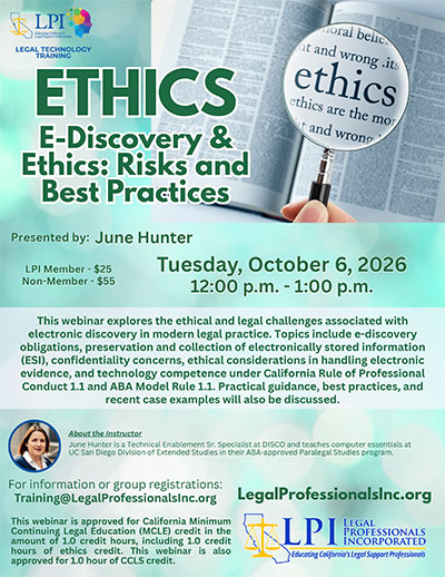 Webinar - ETHICS - E-Discovery & Ethics: Risks and Best Practices - October 6, 2026
