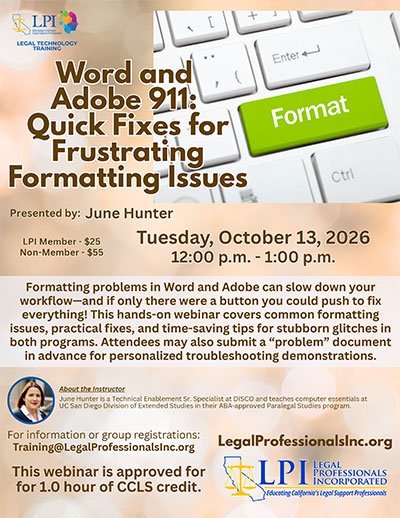 Webinar - Word and Adobe 911: Quick Fixes for Frustrating Formatting Issues - October 13, 2026