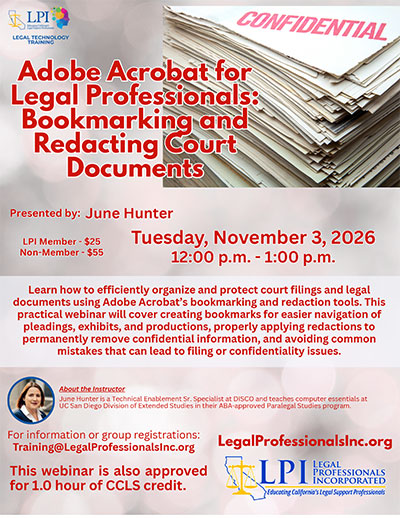 Webinar - Adobe Acrobat for Legal Professionals: Bookmarking and Redacting Court Documents - November 3, 2026