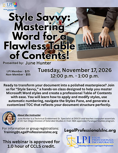 Webinar - Style Savvy: Mastering Word for a Flawless Table of Contents! - November 17, 2026