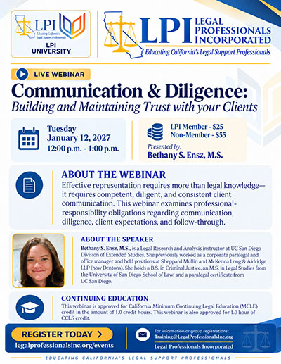 Webinar - Communication & Diligence: Building and Maintaining Trust with your Clients - January 12, 2027
