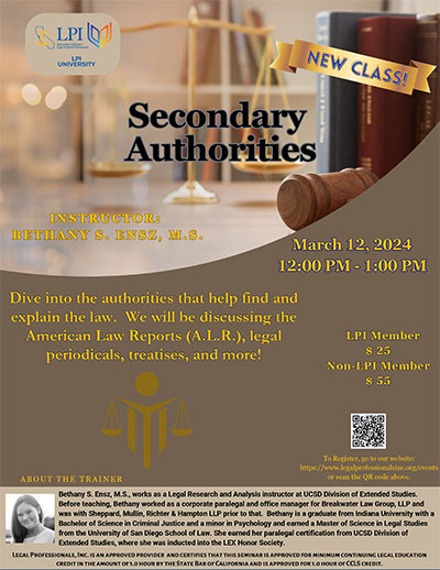 Webinar - Secondary Authorities - March 12, 2024