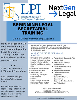 Beginning Legal Secretarial Training Online Course Commencing August 2, 2022