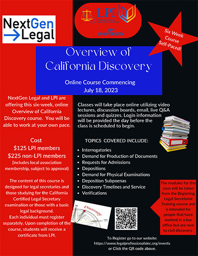 Overview of California Discovery Online Class Commencing July 18, 2023