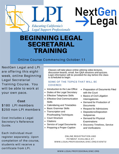 Beginning Legal Secretarial Training Online Course Commencing October 11, 2022