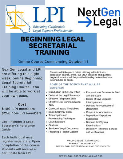 Beginning Legal Secretarial Training Online Course Commencing October